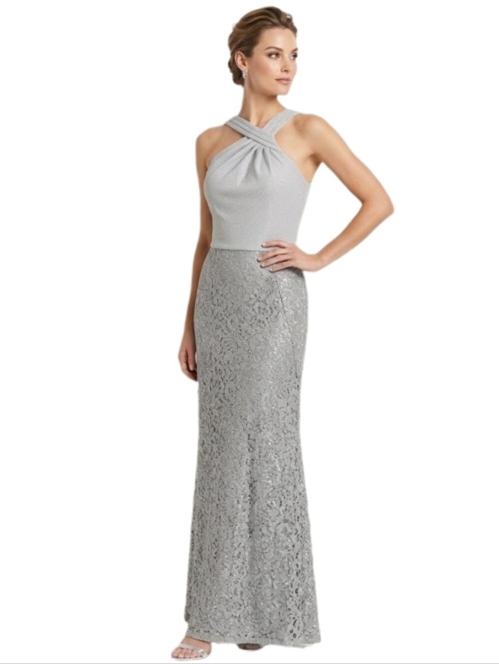 Ignite Evenings Gown Y2K NY Glittery Lace Sage Prom Maxi Green Plus Size 16